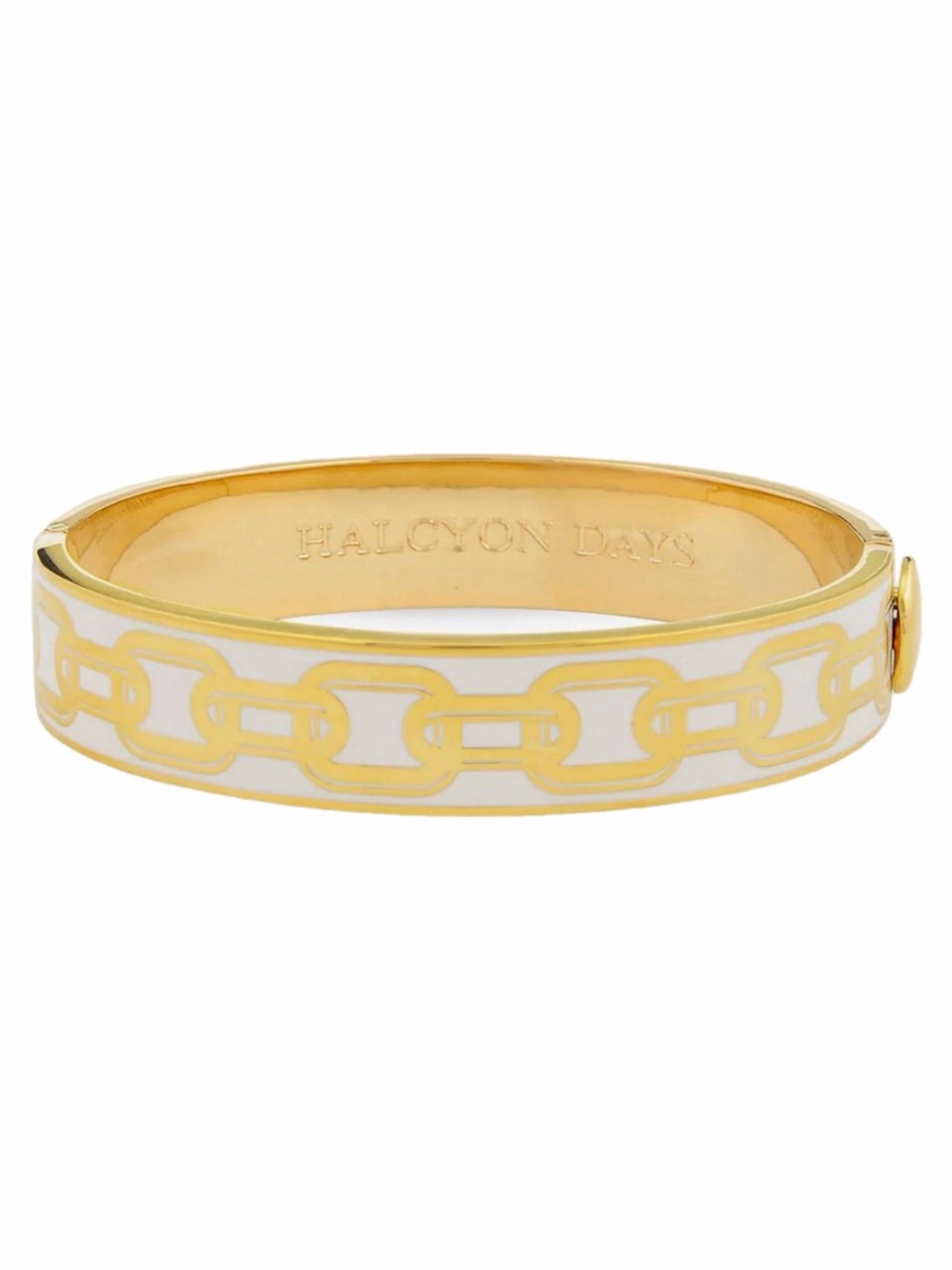 Halcyon Days Chain and Cream Gold Hinged Bangle Bracelet